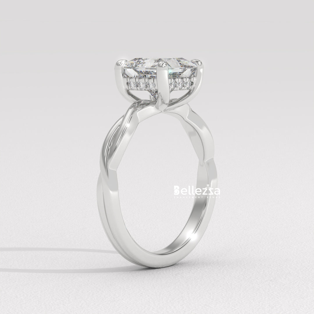 1.50-2.50CT Princess Diamond Twisted Hidden Halo Lab Grown Engagement Ring