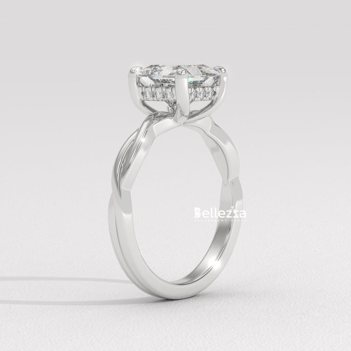 1.50-2.50CT Princess Diamond Twisted Hidden Halo Lab Grown Engagement Ring