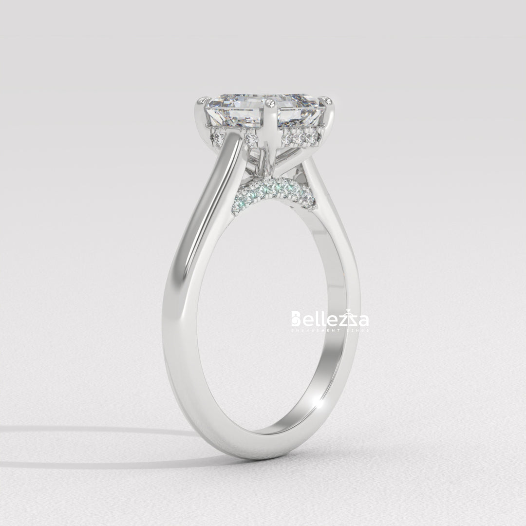 1.50-2.50CT Asscher Cut CVD Diamond Hidden Halo Setting Engagement Ring