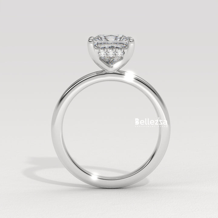 1.0-2.0CT Princess Cut CVD Diamond Hidden Halo Engagement Ring