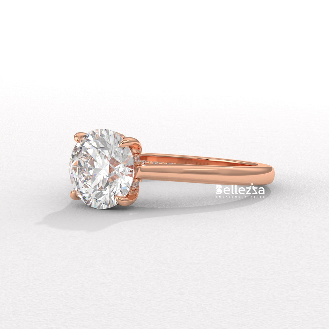 1.0-2.0CT Round Cut Lab Grown Diamond Hidden Halo Engagement Ring