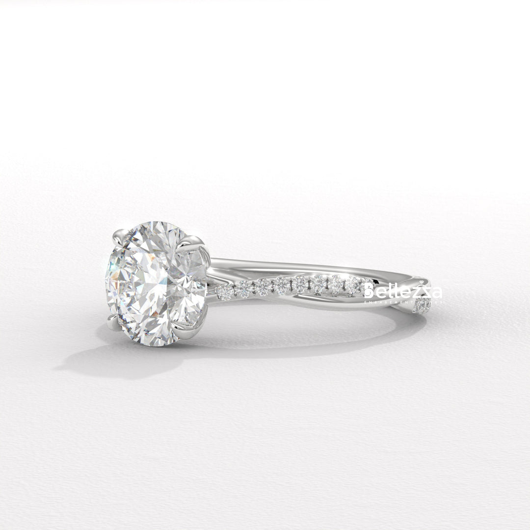 1.50-2.50CT Round Cut Twisted Pave Setting Lab Grown Engagement Ring