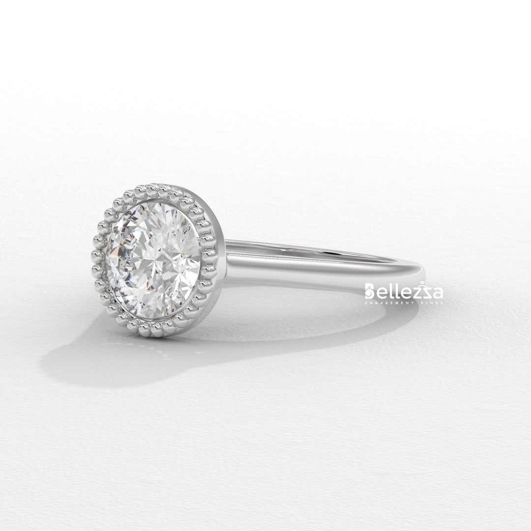 1.0-2.0CT Round Diamond Vintage Bezel Setting Lab Grown Engagement Ring
