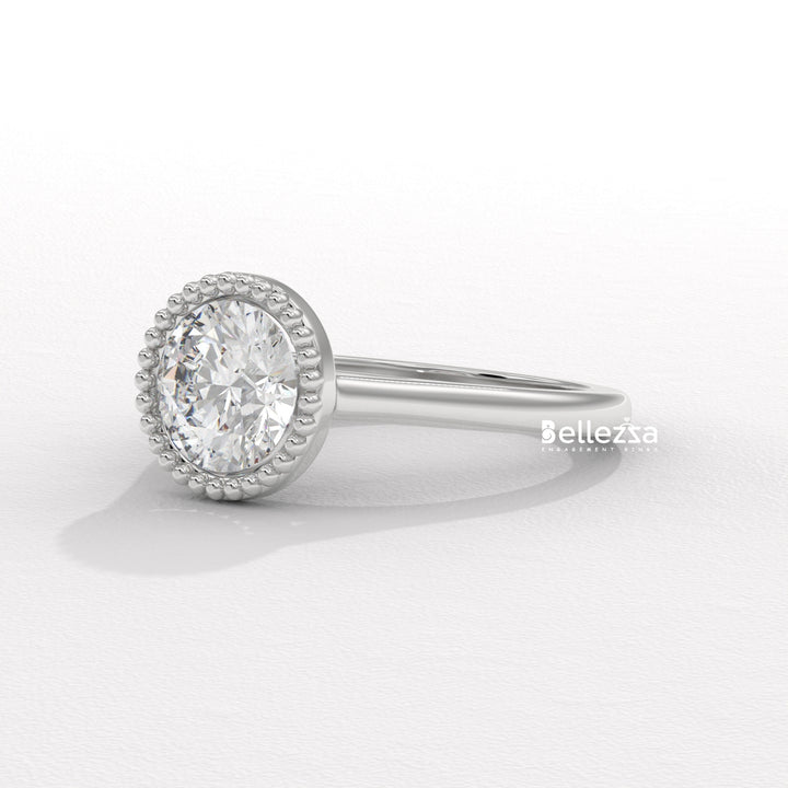 1.0-2.0CT Round Diamond Vintage Bezel Setting Lab Grown Engagement Ring