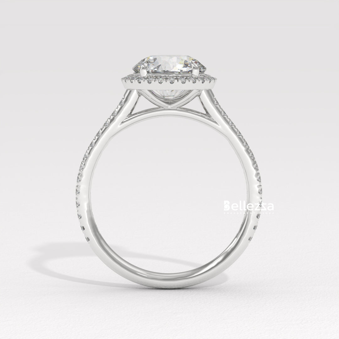 1.50-2.50CT Round Cut Halo Pave Setting CVD Diamond Moissanite Engagement Ring