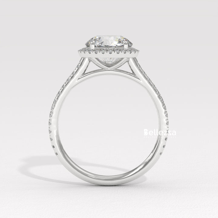 1.50-2.50CT Round Cut Halo Pave Setting CVD Diamond Moissanite Engagement Ring