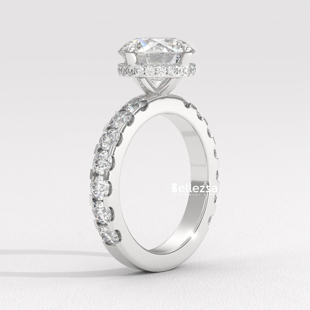 2.0-3.0CT Round Diamond Hidden Halo Pave Setting Lab Grown Engagement Ring