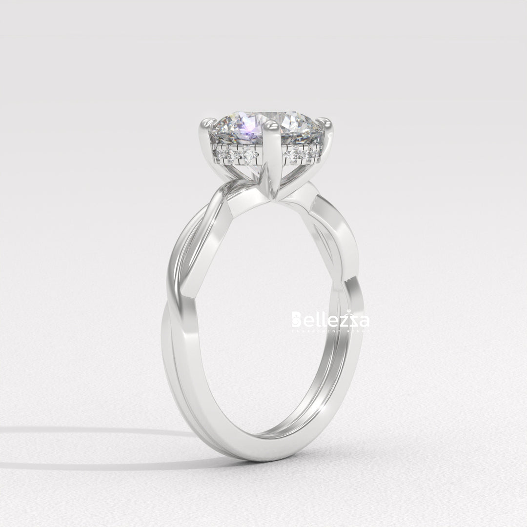 1.0-2.0CT Round Diamond HIdden Halo Twisted Lab Grown Engagement Ring
