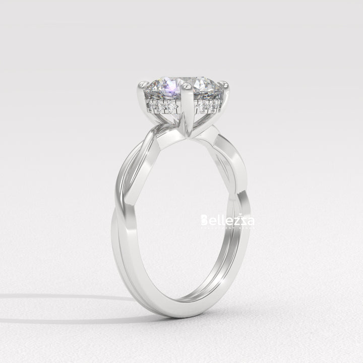 1.0-2.0CT Round Diamond HIdden Halo Twisted Lab Grown Engagement Ring