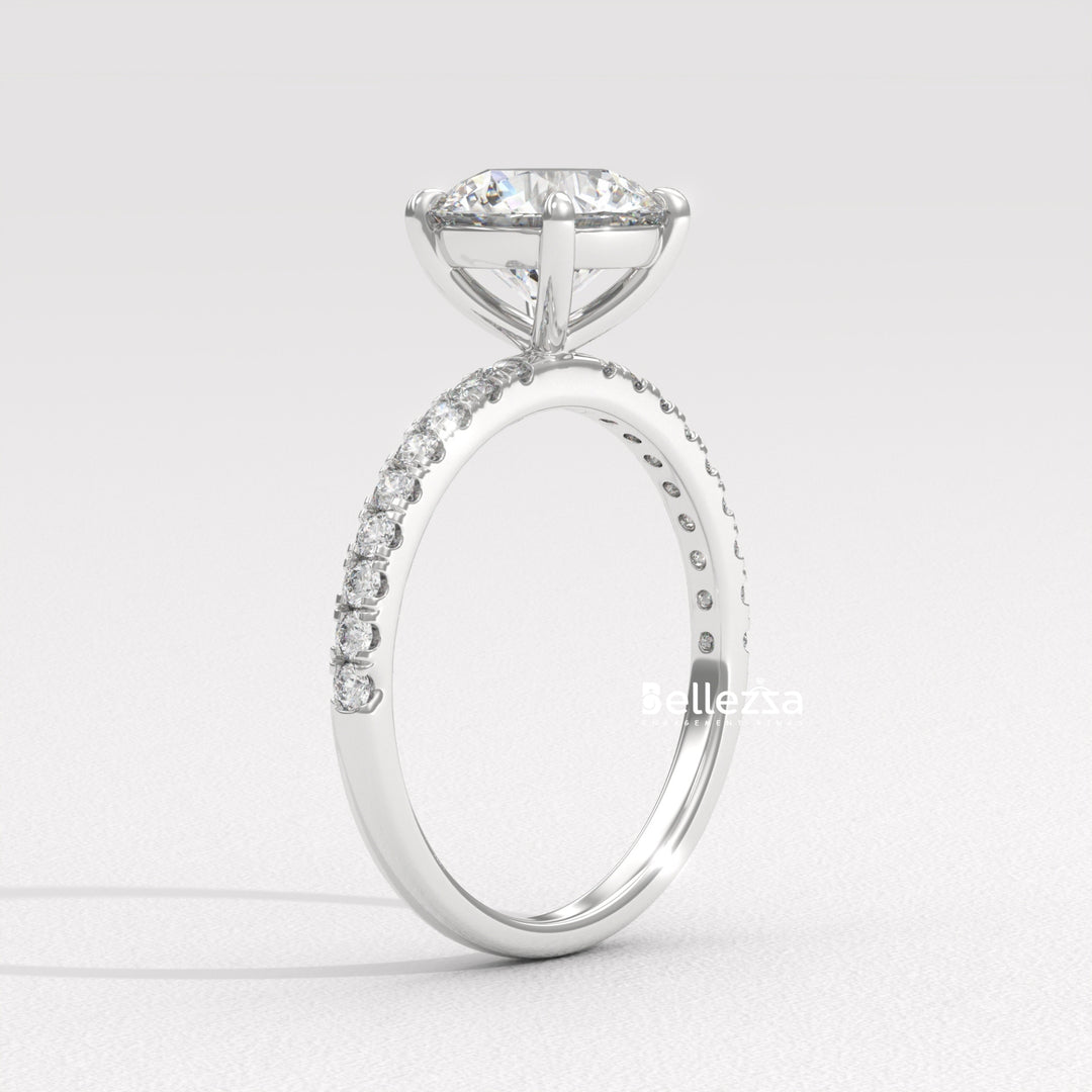 1.0-2.0CT Round Diamond Pave Setting Lab Grown Engagement Ring
