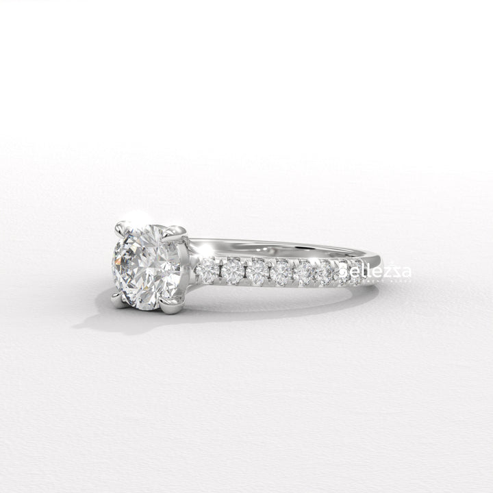 0.50-1.50CT Round Diamond Pave Setting Lab Grown Engagement Ring