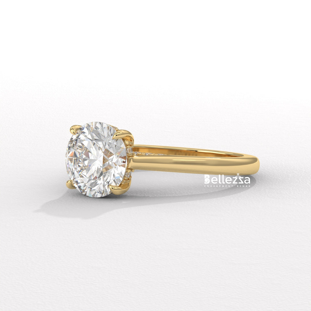 1.0-2.0CT Round Cut Lab Grown Diamond Hidden Halo Engagement Ring