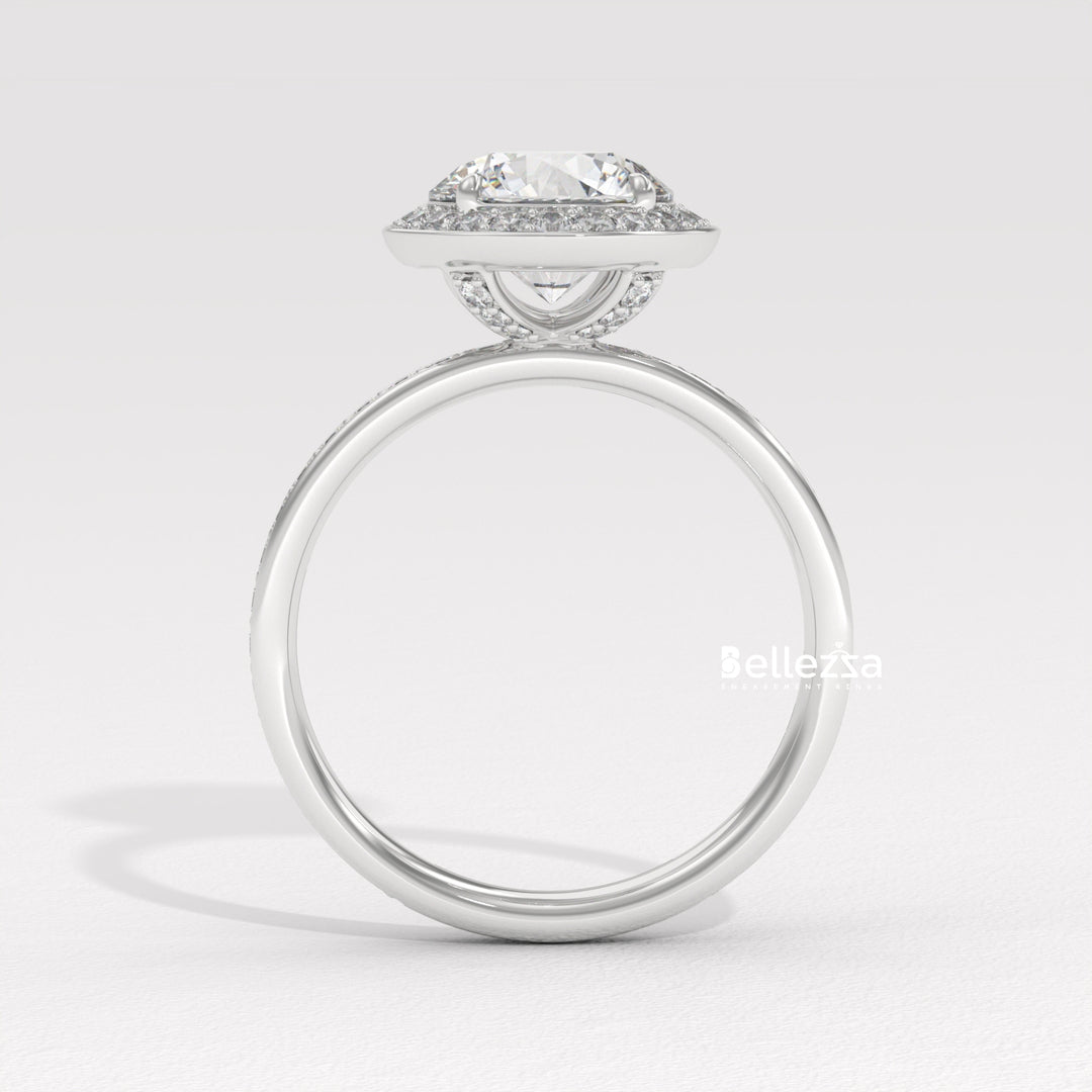 1.50-2.50CT Round Cut CVD Diamond Halo Pave Setting Engagement Ring