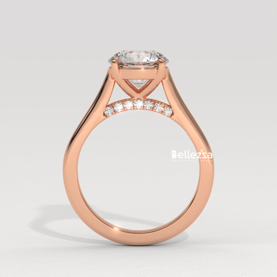 1.0-2.0CT Round Cut Hidden Diamond Lab Grown Engagement Ring