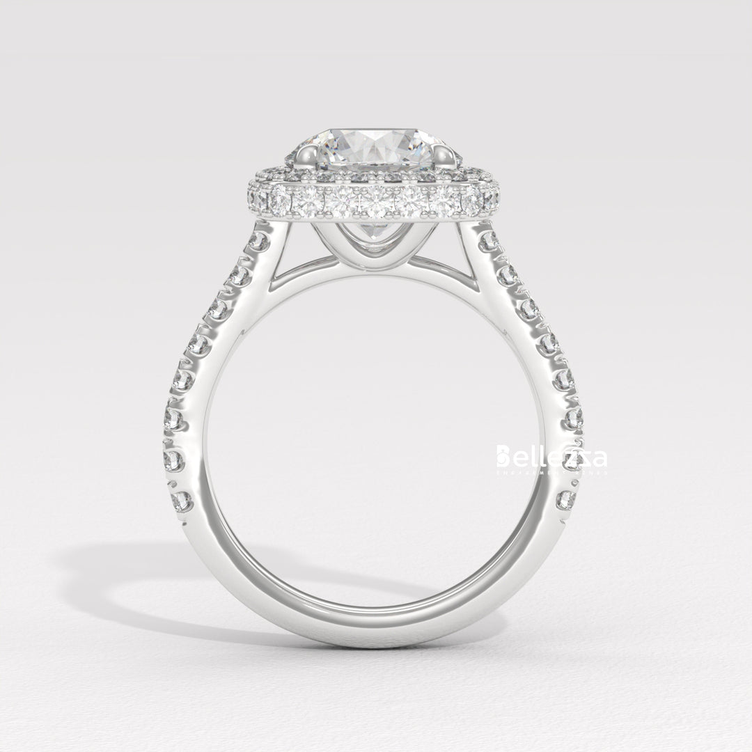 2.0-3.0CT Round Cut Halo Pave Setting Lab Grown Engagement Ring