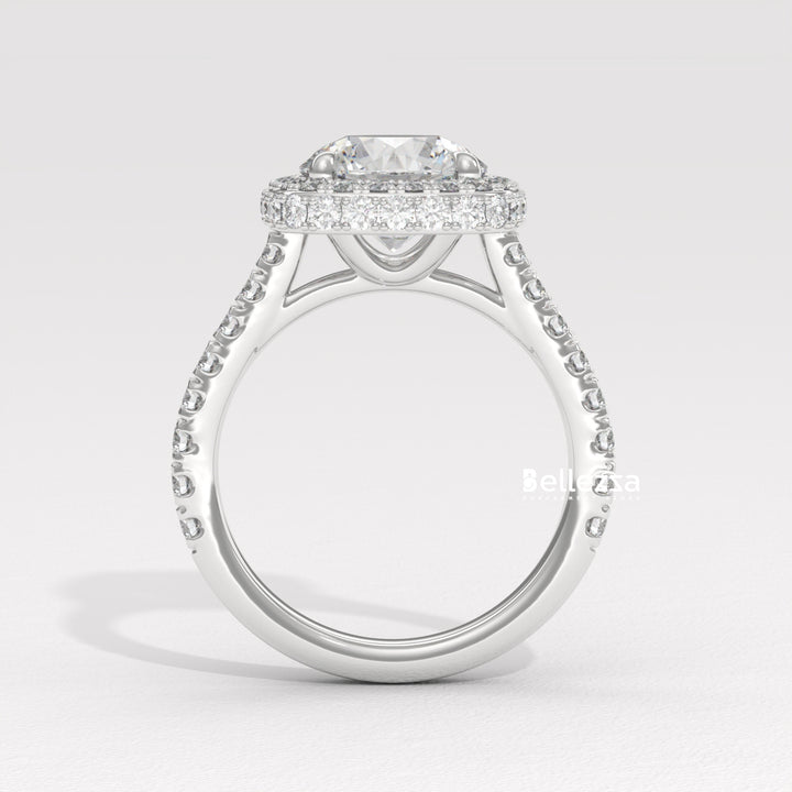 2.0-3.0CT Round Cut Halo Pave Setting Lab Grown Engagement Ring