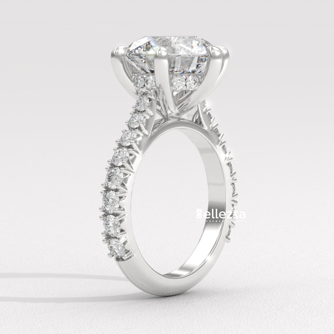 1.50-2.50CT Round Diamond Pave Setting Lab Grown Engagement Ring
