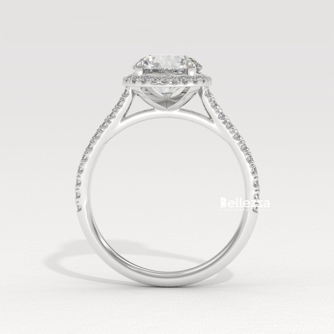1.0-2.0CT Round Cut Halo Pave Setting Lab Grown Diamond Engagement Ring