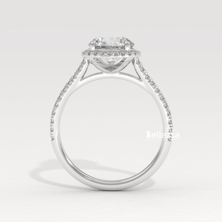1.0-2.0CT Round Cut Halo Pave Setting Lab Grown Diamond Engagement Ring