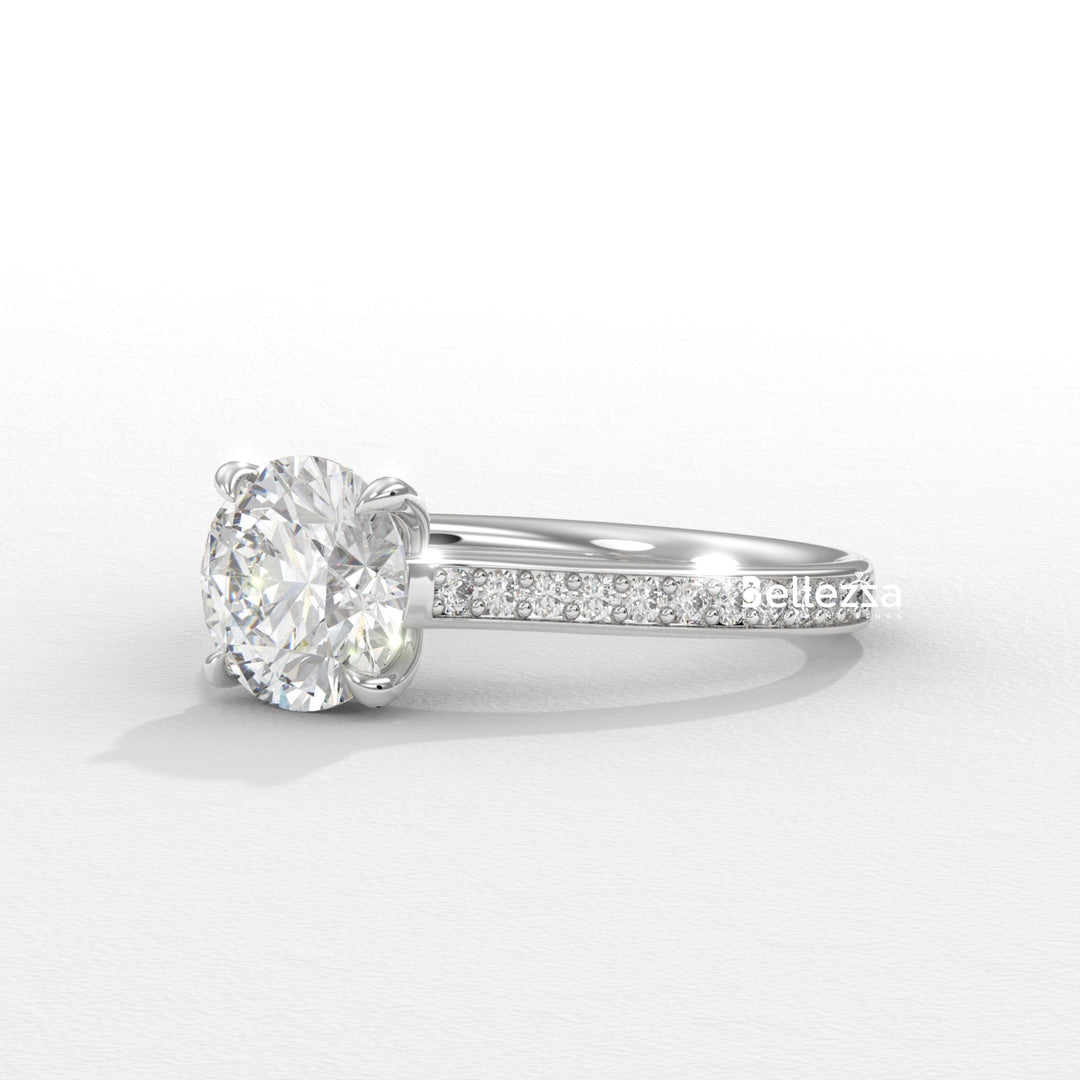 1.50-2.50CT Round Diamond Pave Setting Lab Grown Engagement Ring