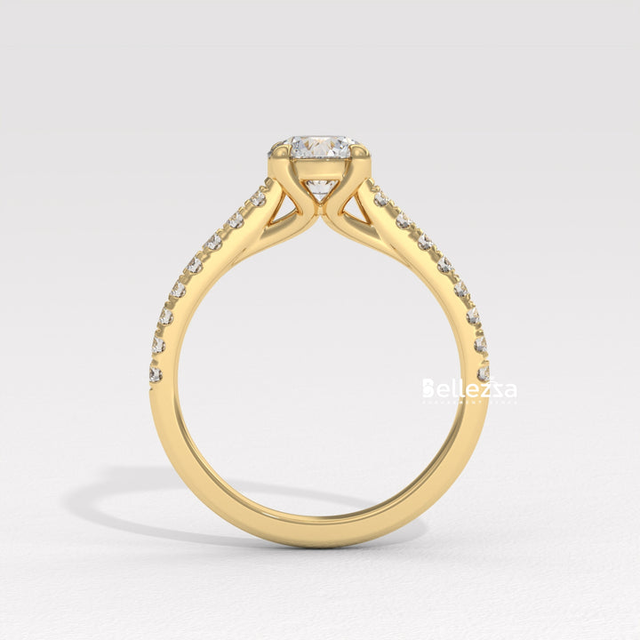 0.50-1.50CT Round Diamond Pave Setting Lab Grown Engagement Ring