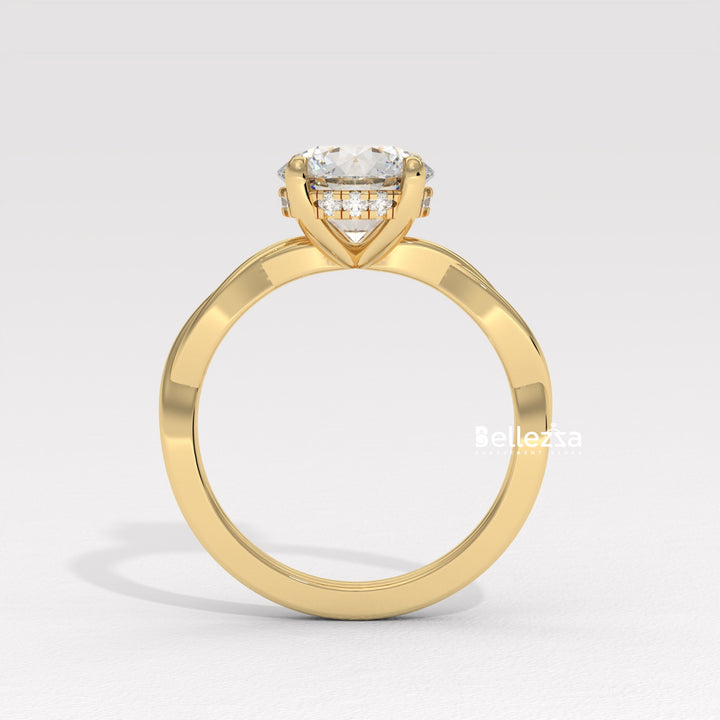 1.0-2.0CT Round Diamond HIdden Halo Twisted Lab Grown Engagement Ring
