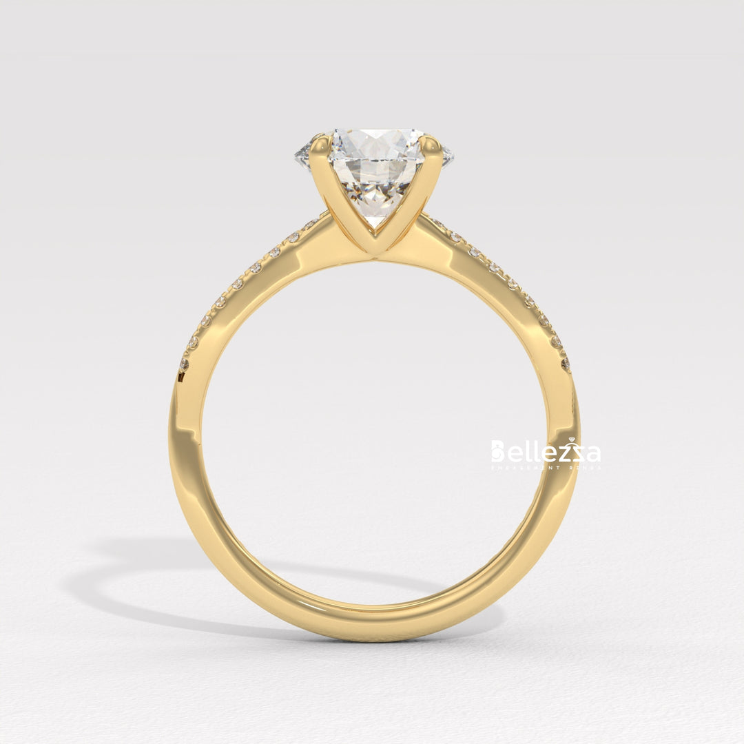 1.50-2.50CT Round Cut Twisted Pave Setting Lab Grown Engagement Ring