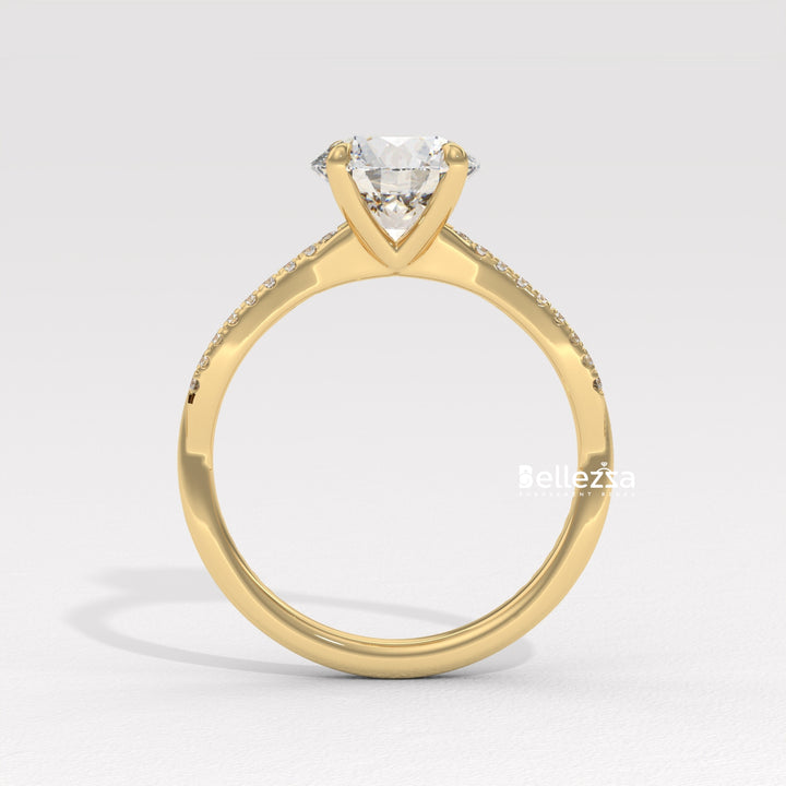 1.50-2.50CT Round Cut Twisted Pave Setting Lab Grown Engagement Ring