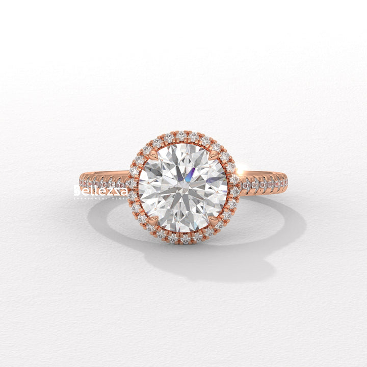 1.50-2.50CT Round Cut Halo Pave Setting CVD Diamond Moissanite Engagement Ring