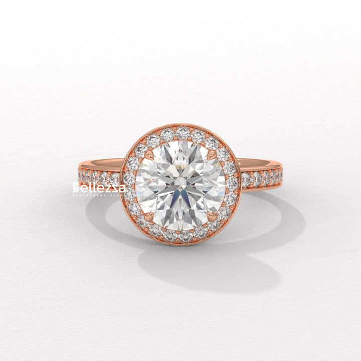 1.50-2.50CT Round Cut CVD Diamond Halo Pave Setting Engagement Ring