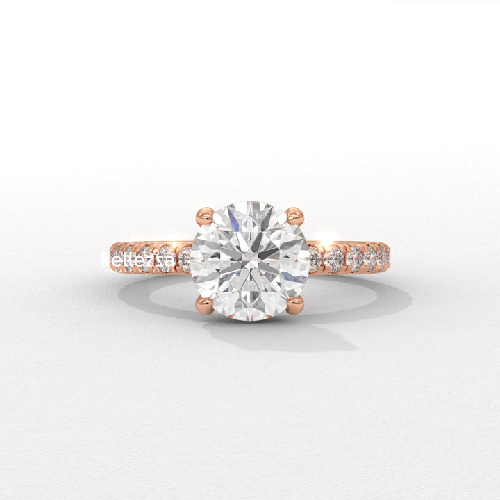 1.50-2.50CT Round Cut Lab Grown Diamond Pave Setting Engagement Ring