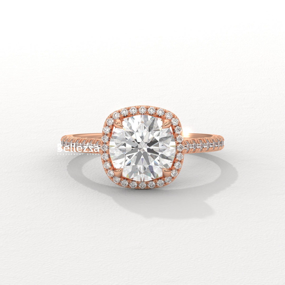 1.0-2.0CT Round Cut Halo Pave Setting Lab Grown Diamond Engagement Ring