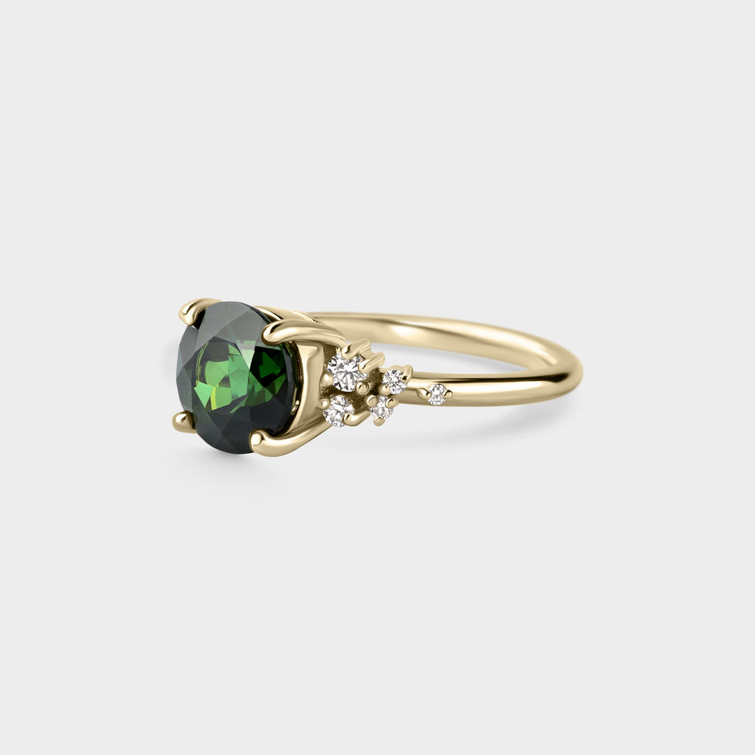 2.0CT Dark Green Tourmaline Round Cut Cluster Diamond Lab Grown Engagement Ring