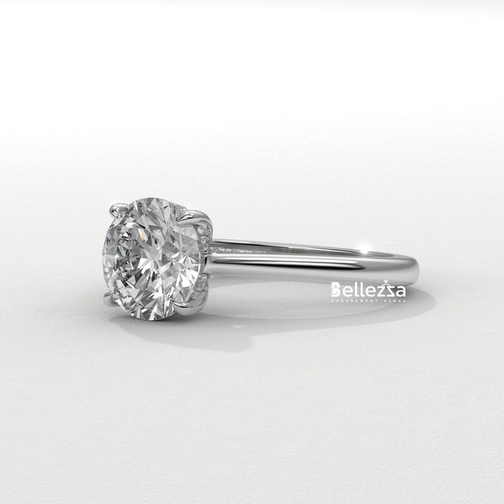 1.0-2.0CT Round Cut Lab Grown Diamond Hidden Halo Engagement Ring