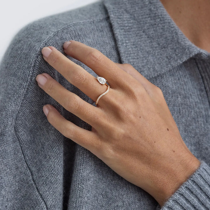 1.0CT Pear Cut Unique Pave Setting Engagement Ring