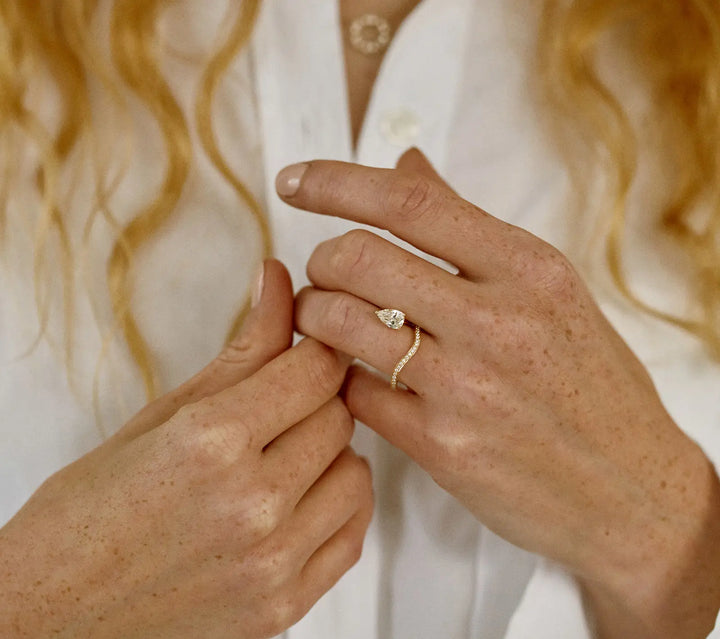 1.0CT Pear Cut Unique Pave Setting Engagement Ring