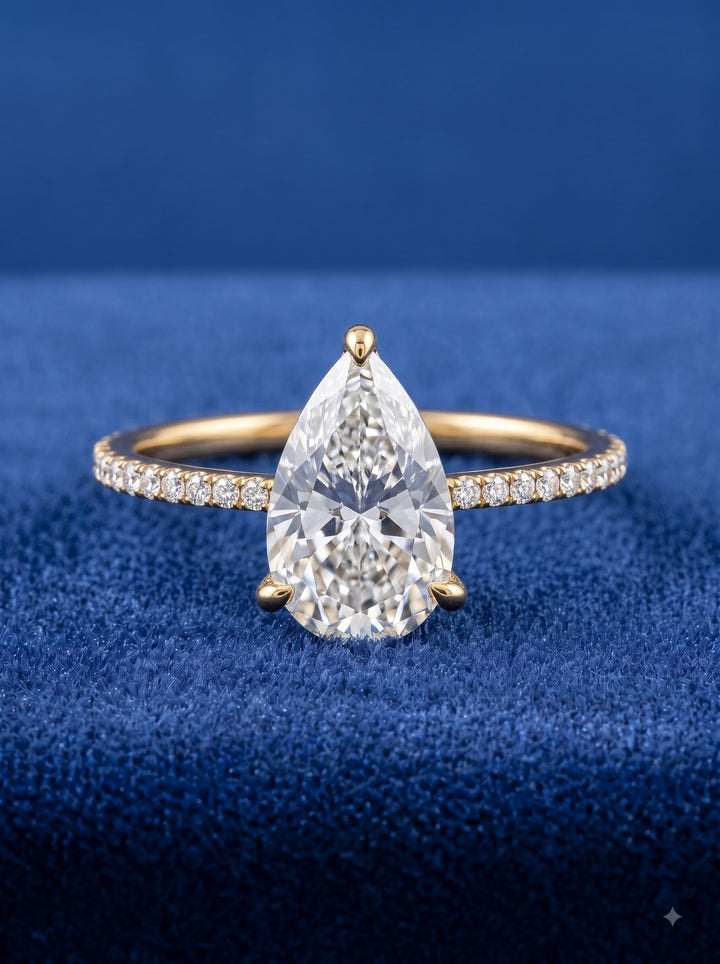 1.50-3.50  CT Pear  Lab Grown Diamond Hidden Halo Engagement Ring With Pave Setting