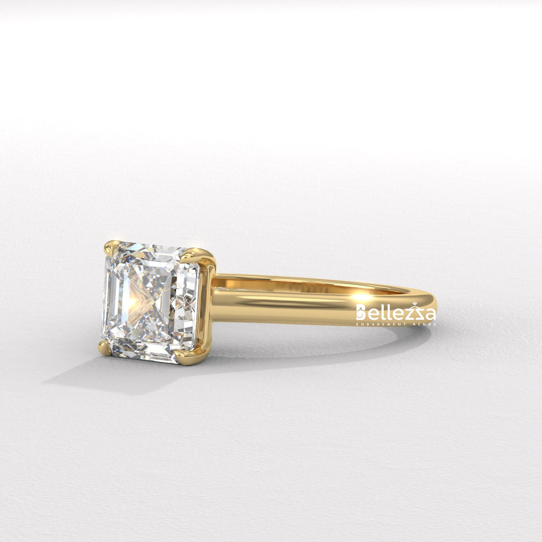 1.0-2.0CT Asscher Cut Solitaire CVD Diamond Engagement Ring