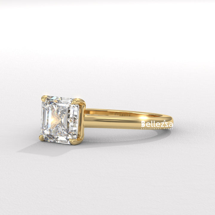 1.0-2.0CT Asscher Cut Solitaire CVD Diamond Engagement Ring