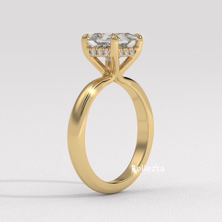 1.0-2.0CT Princess Cut CVD Diamond Hidden Halo Engagement Ring