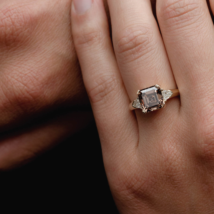 3.0CT Champagne Asscher Diamond Three Stone Setting Lab Grown Ring