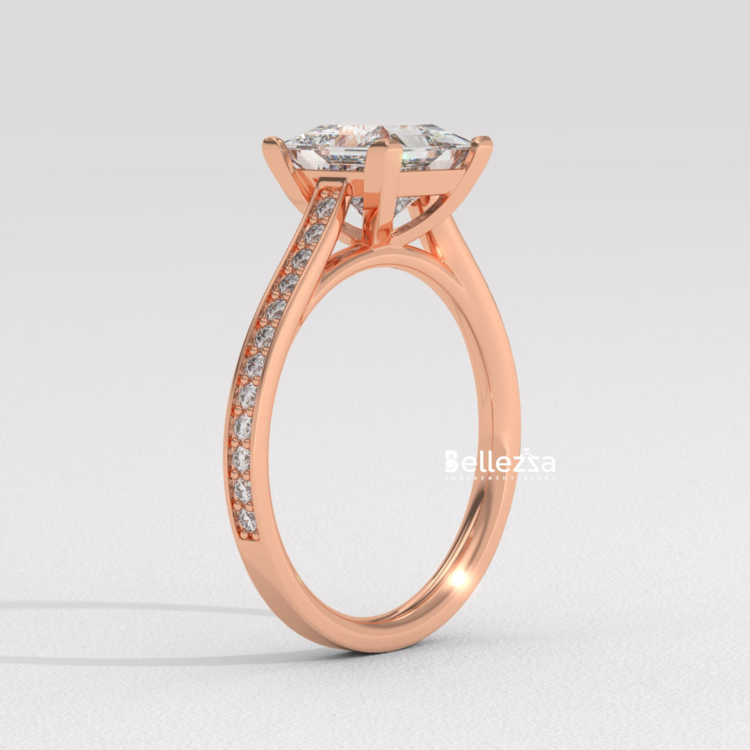 1.0-2.0CT Priness Diamond Pave Setting Lab Grown Engagement Ring
