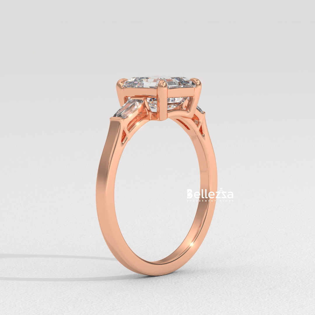 1.50-2.50CT Asscher Diamond Three Stone Lab Grown Engagement Ring