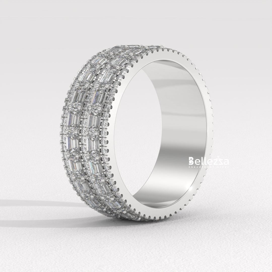 Emerald & Round Diamond Unqiue Lab Grown Wedding Band