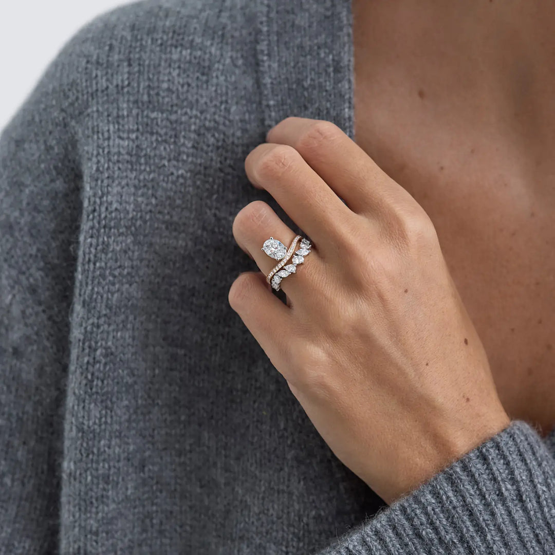 1.0CT Oval Cut Diamond Curved Pave Setting Engagement Ring