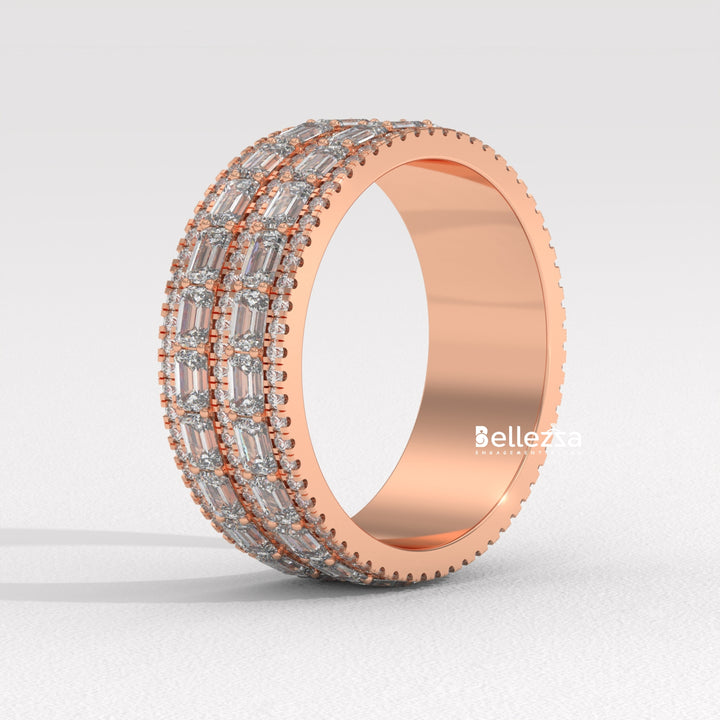 Emerald & Round Diamond Unqiue Lab Grown Wedding Band