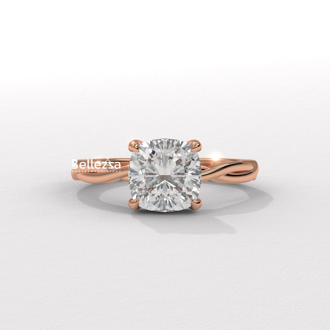 1.50-2.50CT Cushion Cut CVD Diamond Twisted Engagement Ring