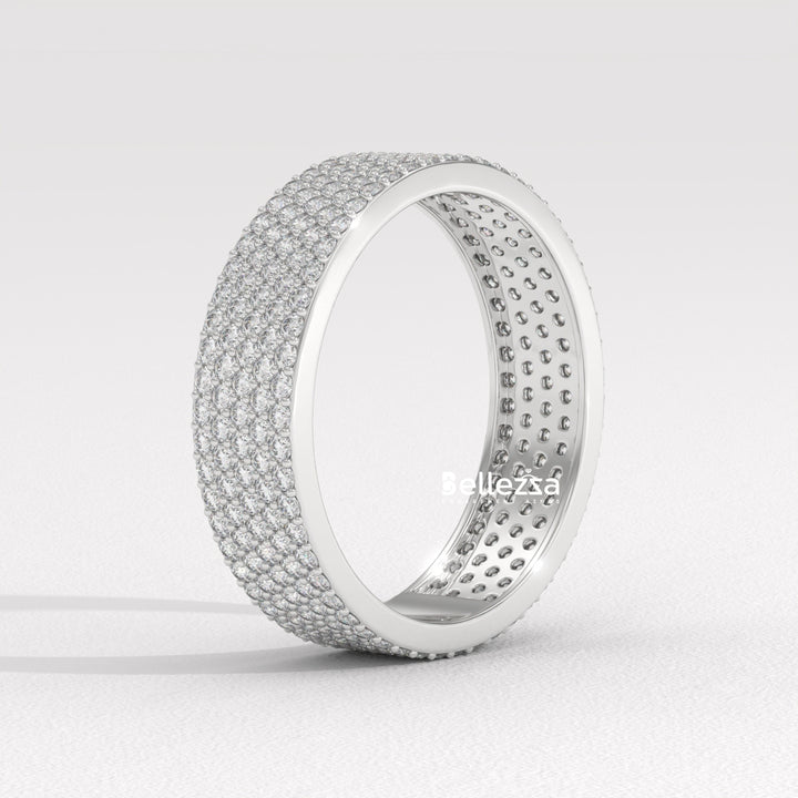 Round Diamond Cluster Setting Wide Eternity Wedding Band