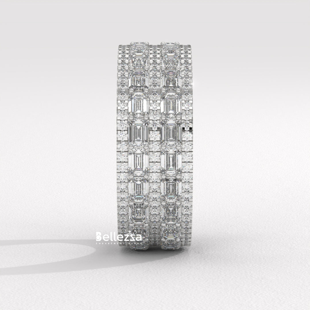 Emerald & Round Diamond Unqiue Lab Grown Wedding Band