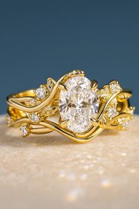 branches style unique engagement rings set ~ oval lab grown diamond ring set